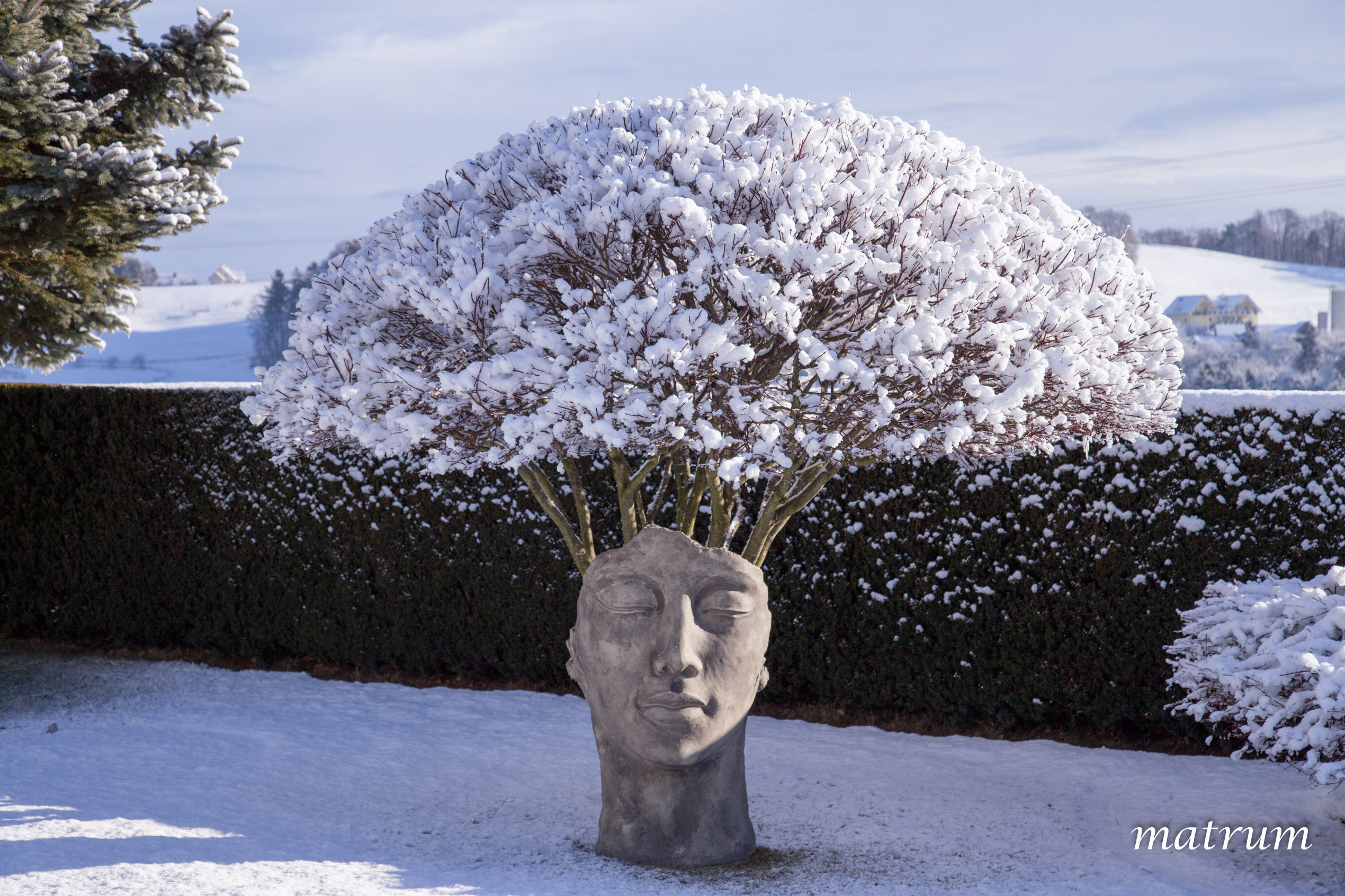 Skulptur mit Schneehaube